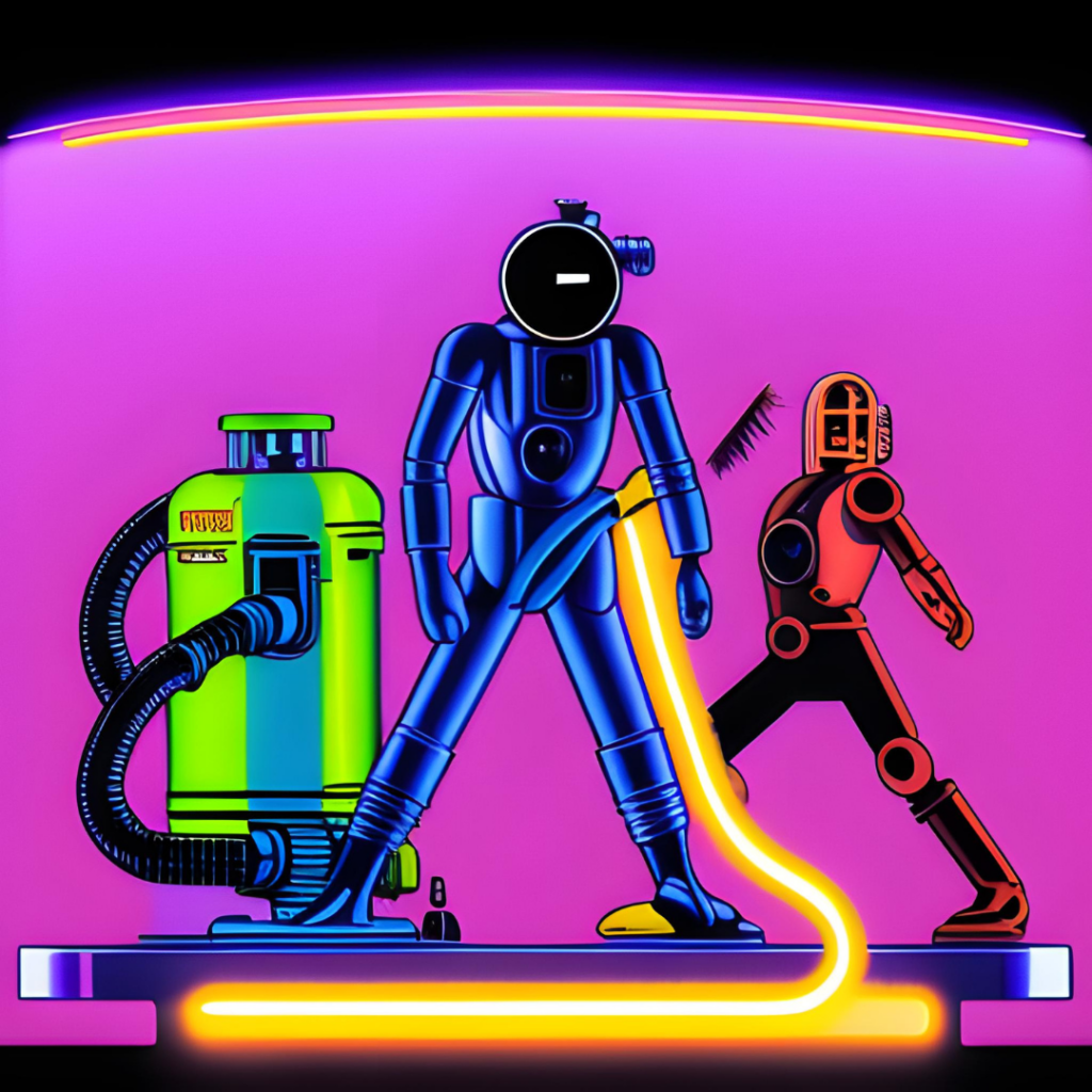 AI generated, robots in neon art style